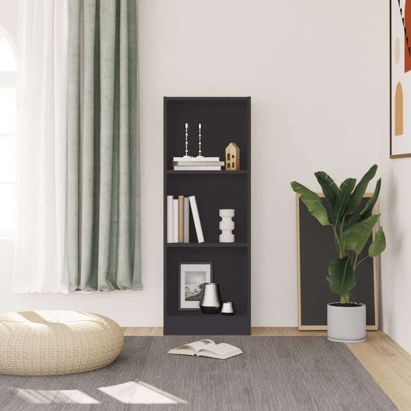 vidaXL 3 szintes szürke szerelt fa könyvszekrény 40 x 24 x 109 cm