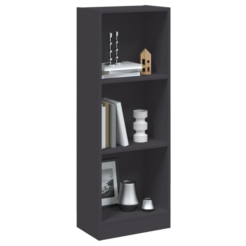 vidaXL 3 szintes szürke szerelt fa könyvszekrény 40 x 24 x 109 cm