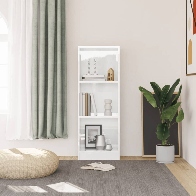 vidaXL 3 szintes fényes fehér szerelt fa könyvszekrény 40x24x109 cm