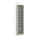 vidaXL 5-szintes betonszürke szerelt fa könyvszekrény 40 x 24 x 175 cm