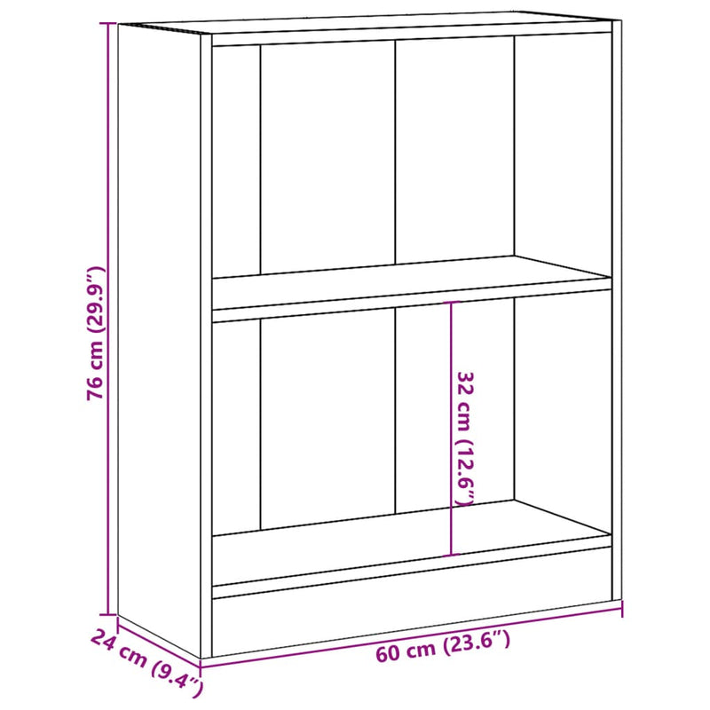 vidaXL fekete szerelt fa könyvespolc 60 x 24 x 76 cm