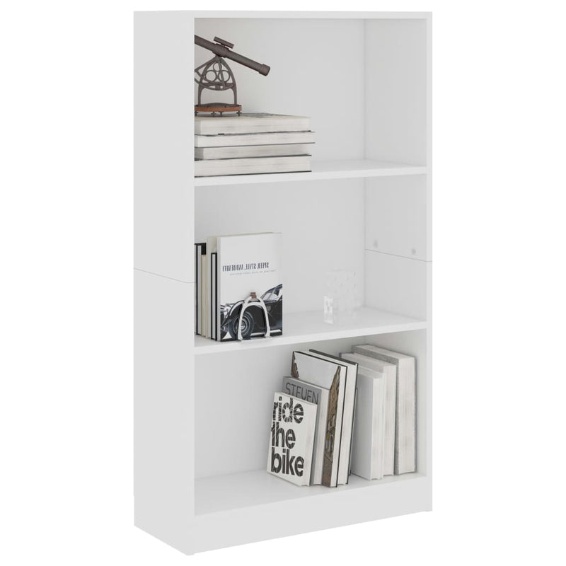 vidaXL 3 szintes fehér szerelt fa könyvszekrény 60 x 24 x 109 cm