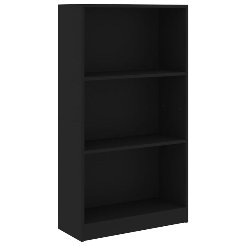 vidaXL 3 szintes fekete szerelt fa könyvszekrény 60 x 24 x 109 cm