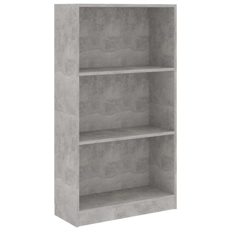 vidaXL 3 szintes betonszürke szerelt fa könyvszekrény 60x24x109 cm