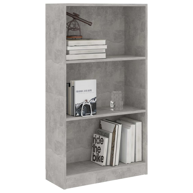 vidaXL 3 szintes betonszürke szerelt fa könyvszekrény 60x24x109 cm
