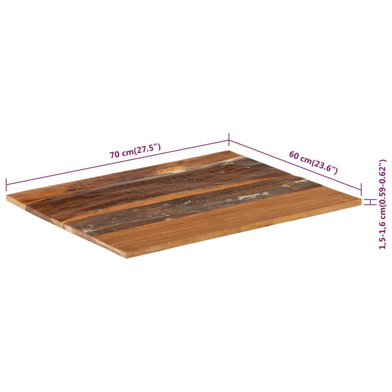 vidaXL négyszögű tömör újrahasznosított fa asztallap 60x70 cm 15-16 mm
