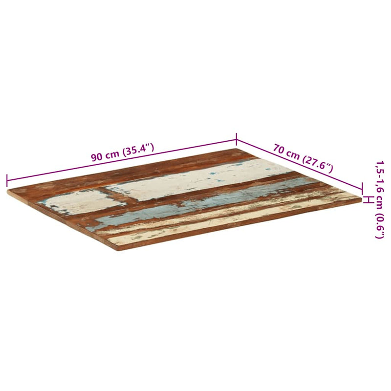 vidaXL négyszögű tömör újrahasznosított fa asztallap 70x90 cm 15-16 mm