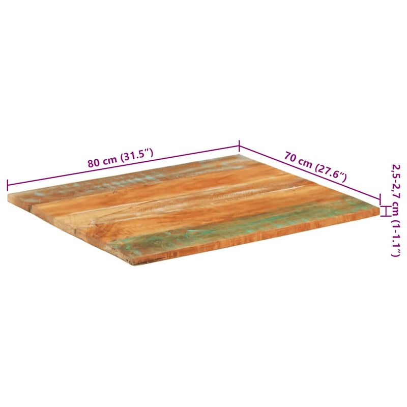 vidaXL négyszögű tömör újrahasznosított fa asztallap 70x80 cm 25-27 mm