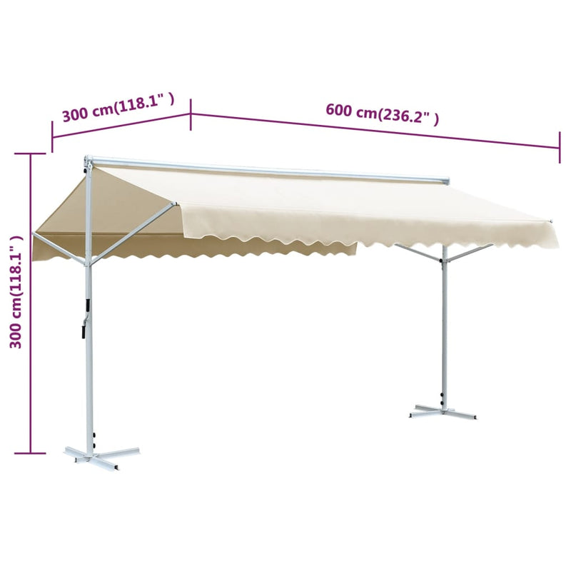 vidaXL krémszínű szabadon álló napellenző 600 x 300 cm