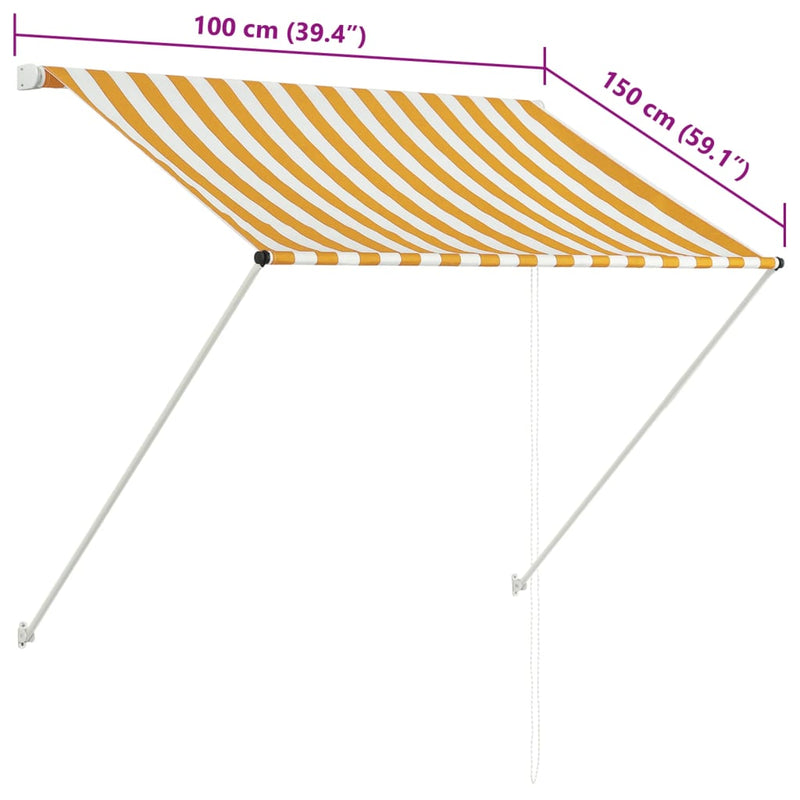 vidaXL feltekerhető sárga és fehér napellenző 100 x 150 cm