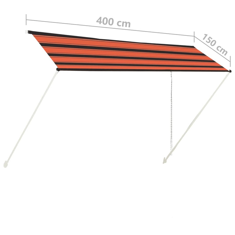 vidaXL narancssárga és barna feltekerhető napellenző 400 x 150 cm