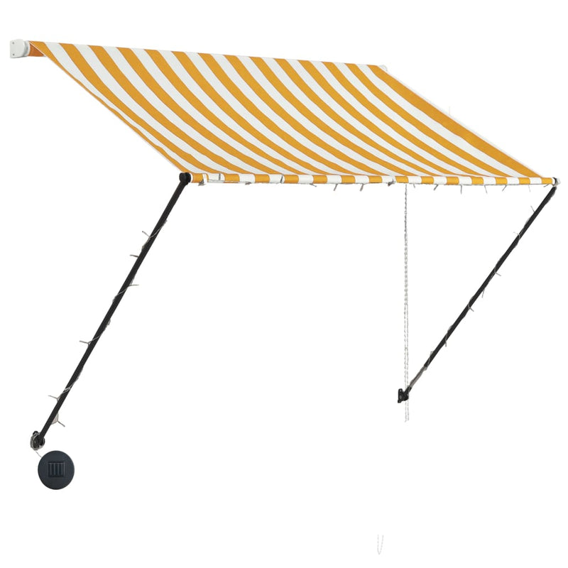 vidaXL feltekerhető sárga és fehér napellenző LED-del 150 x 150 cm