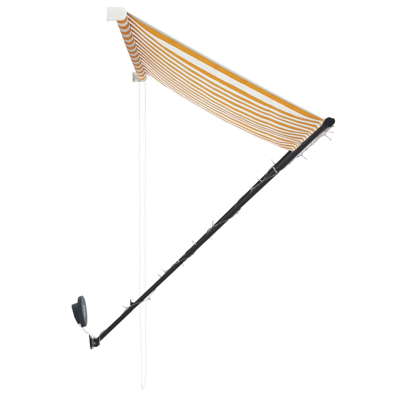 vidaXL feltekerhető sárga és fehér napellenző LED-del 150 x 150 cm