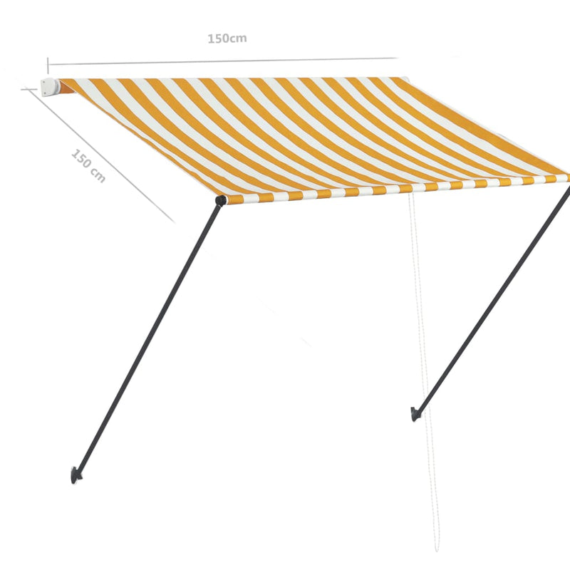 vidaXL feltekerhető sárga és fehér napellenző LED-del 150 x 150 cm