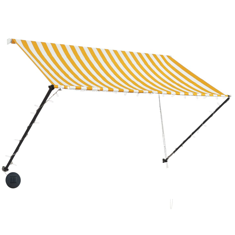 vidaXL feltekerhető sárga és fehér napellenző LED-del 250 x 150 cm