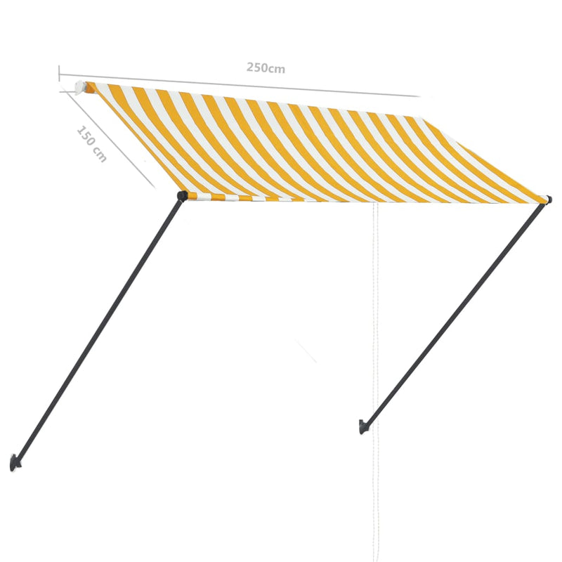 vidaXL feltekerhető sárga és fehér napellenző LED-del 250 x 150 cm