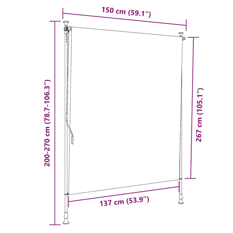 vidaXL antracitszürke kültéri roló 150 x 270 cm