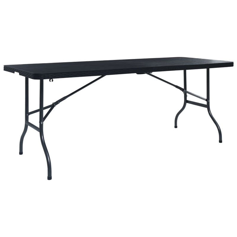 vidaXL fekete HDPE rattan szerű összecsukható kerti asztal 180x75x72cm