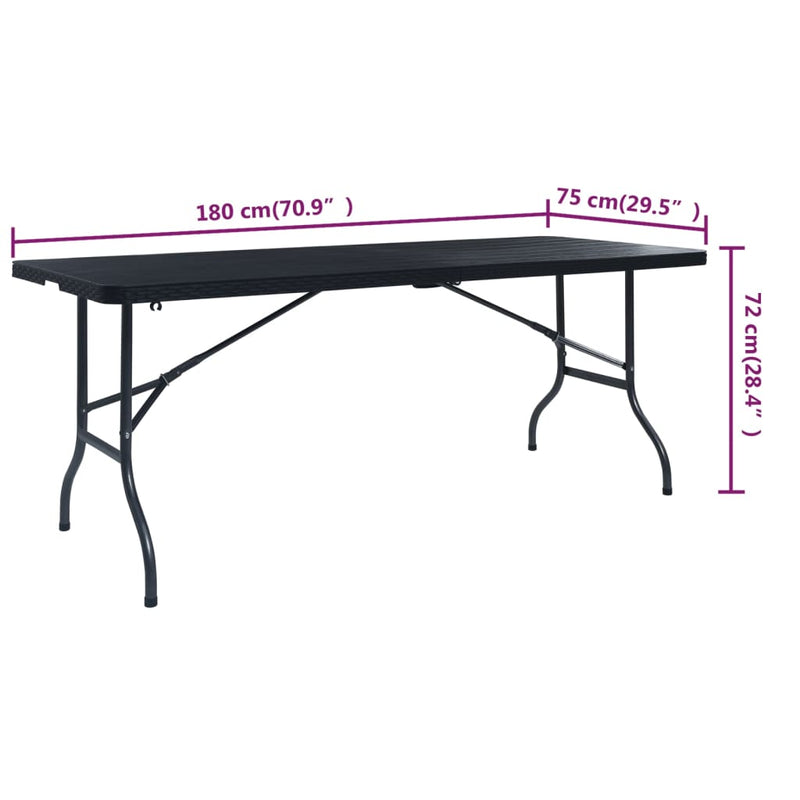 vidaXL fekete HDPE rattan szerű összecsukható kerti asztal 180x75x72cm