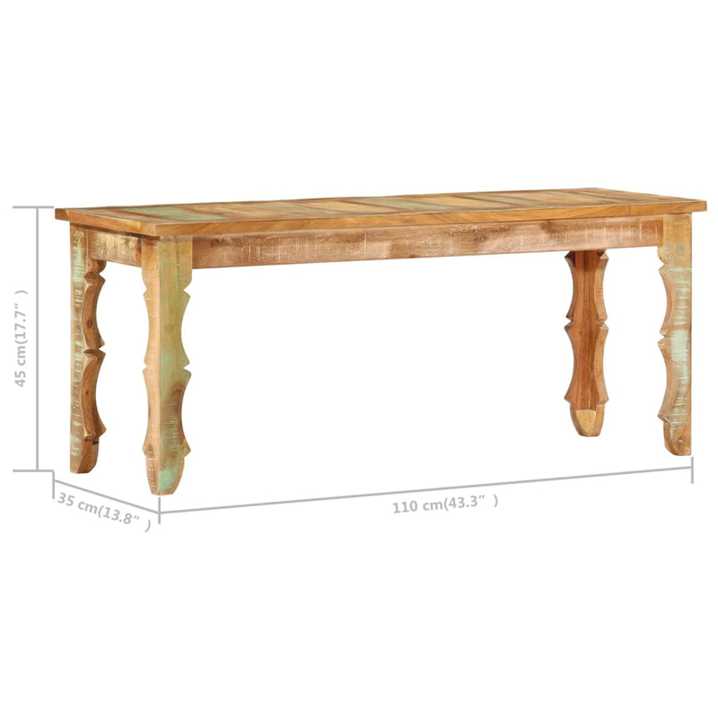 vidaXL tömör újrahasznosított fapad 110 x 35 x 45 cm