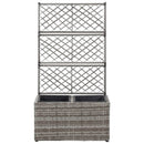 vidaXL szürke rácsos polyrattan magaságyás 2 kaspóval 58 x 30 x 107 cm