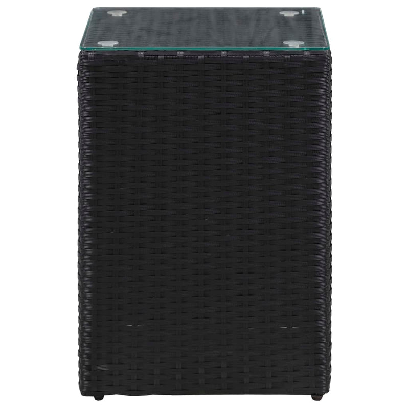 vidaXL 3 db fekete polyrattan kisasztal üveg asztallappal