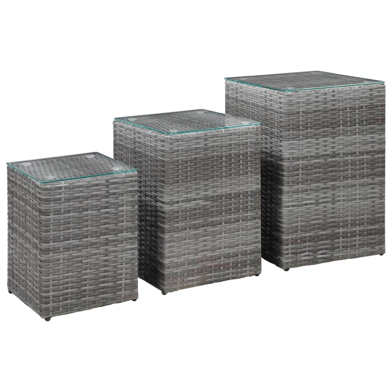 vidaXL 3 db szürke polyrattan kisasztal üveg asztallappal