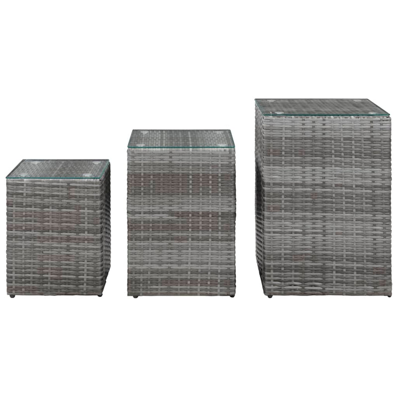vidaXL 3 db szürke polyrattan kisasztal üveg asztallappal