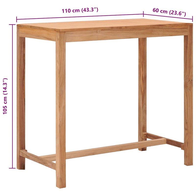 vidaXL tömör tíkfa kerti bárasztal 110 x 60 x 105 cm