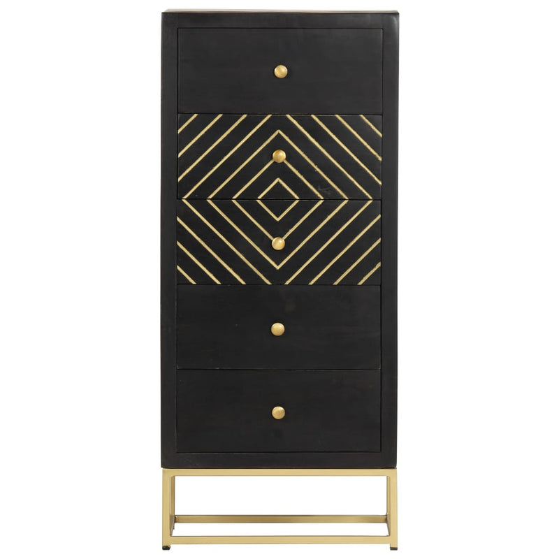 vidaXL fekete és aranyszínű tömör mangófa fiókos szekrény 45x30x105 cm