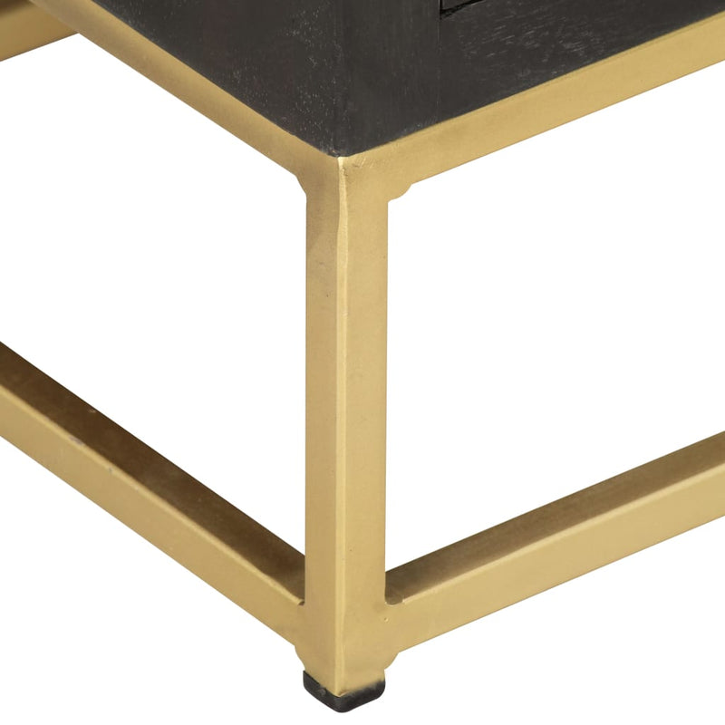 vidaXL fekete és aranyszínű tömör mangófa fiókos szekrény 45x30x105 cm