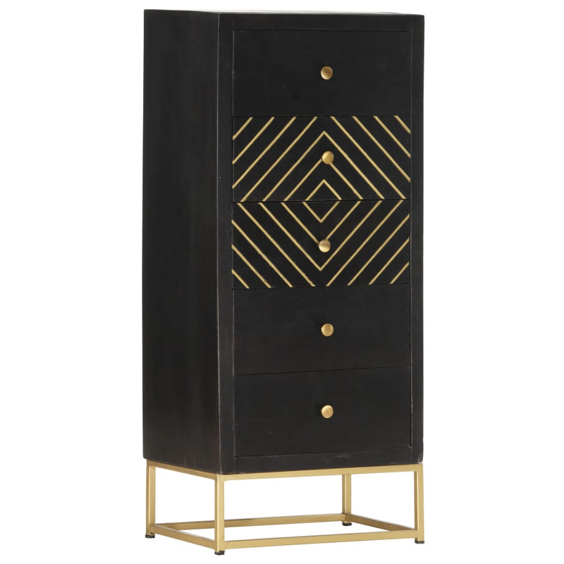 vidaXL fekete és aranyszínű tömör mangófa fiókos szekrény 45x30x105 cm