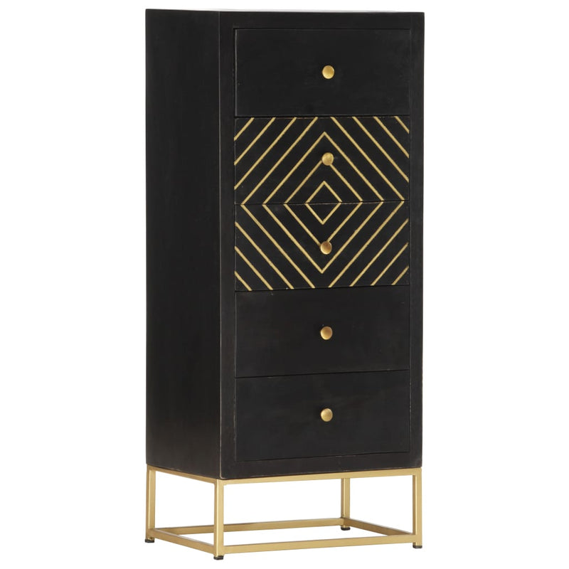vidaXL fekete és aranyszínű tömör mangófa fiókos szekrény 45x30x105 cm