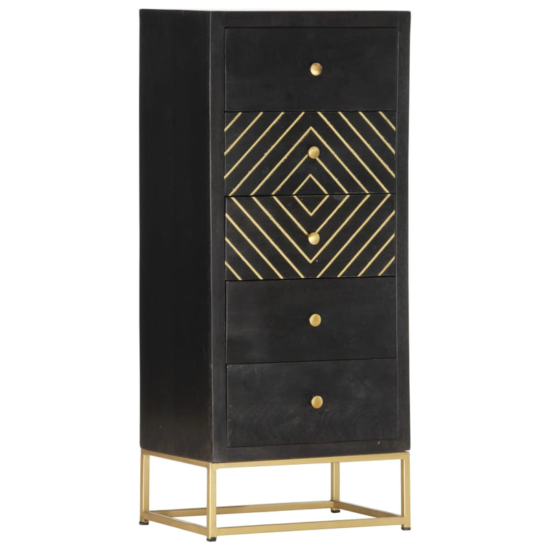 vidaXL fekete és aranyszínű tömör mangófa fiókos szekrény 45x30x105 cm