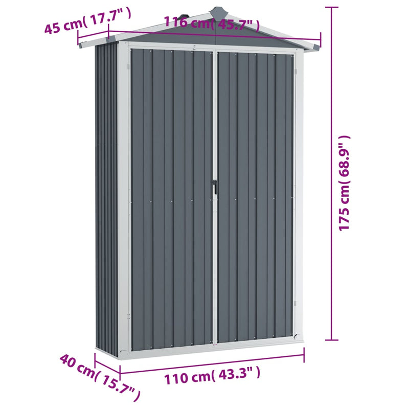 vidaXL szürke horganyzott acél kerti fészer 116x45x175 cm