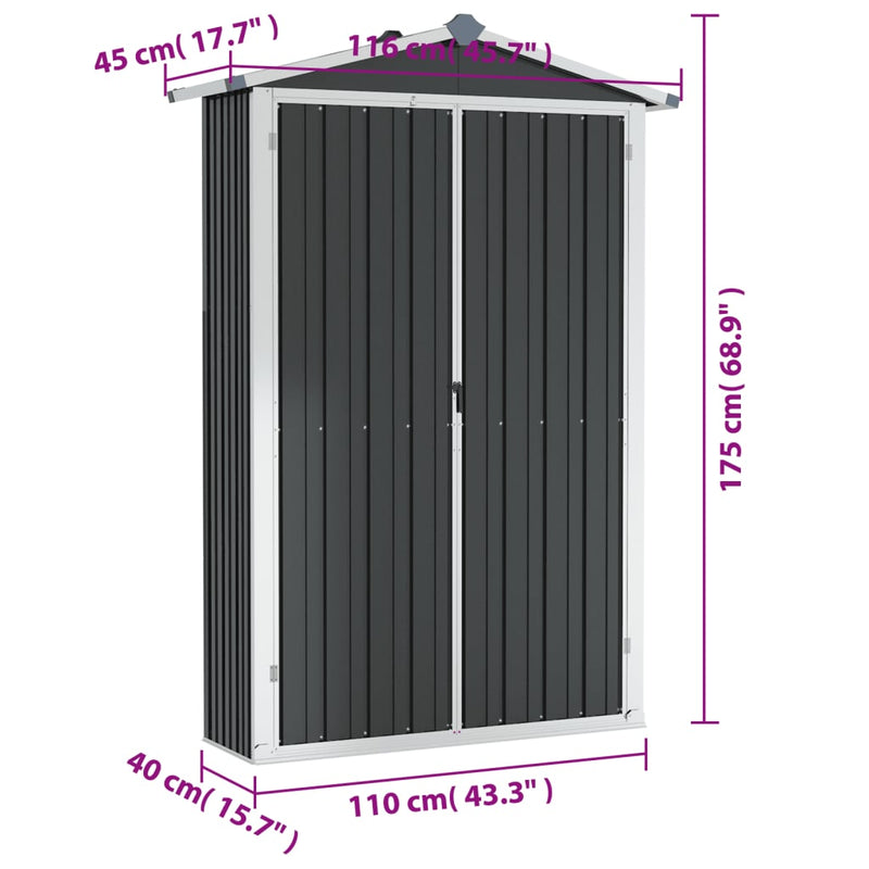 vidaXL antracitszürke horganyzott acél kerti fészer 116x45x175 cm