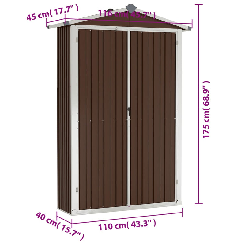 vidaXL barna horganyzott acél kerti fészer 116x45x175 cm