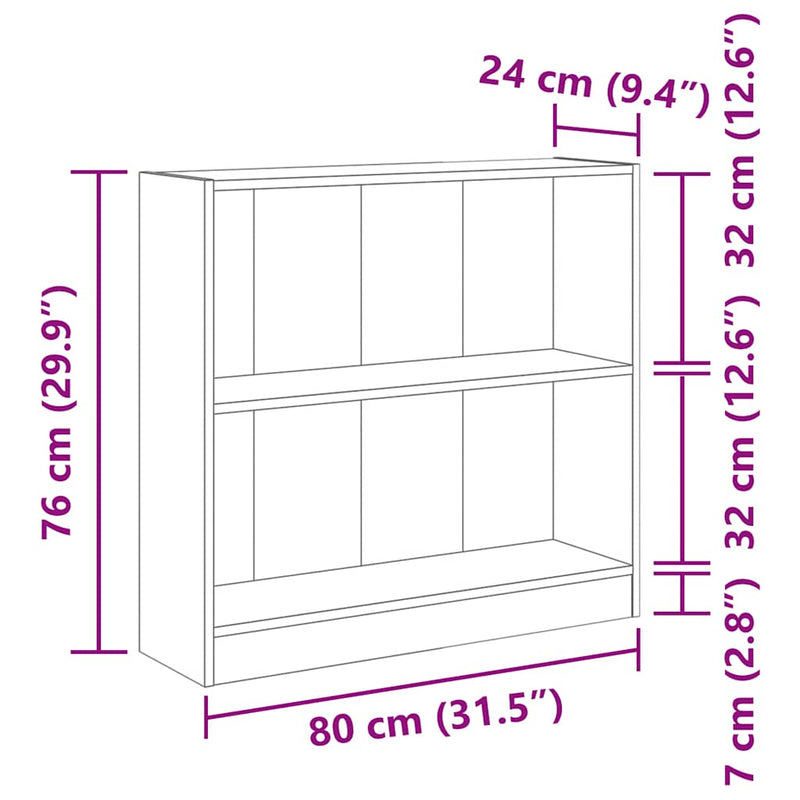 vidaXL sonoma tölgy színű szerelt fa könyvszekrény 80x24x75 cm