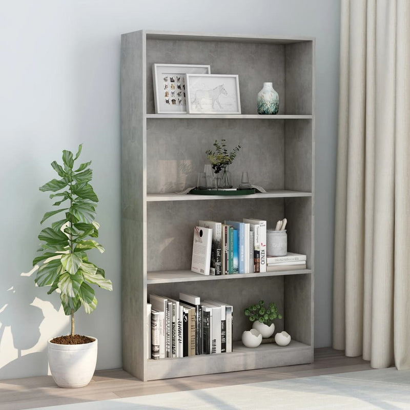 vidaXL 4-szintes betonszürke szerelt fa könyvszekrény 80 x 24 x 142 cm