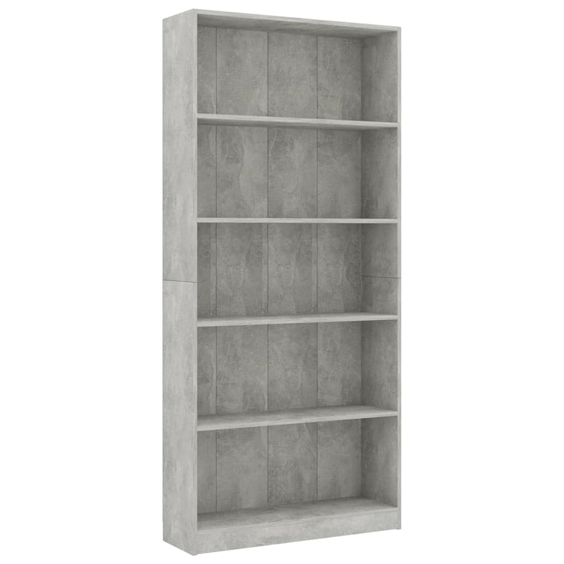 vidaXL 5-szintes betonszürke szerelt fa könyvszekrény 80 x 24 x 175 cm