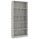 vidaXL 5-szintes betonszürke szerelt fa könyvszekrény 80 x 24 x 175 cm