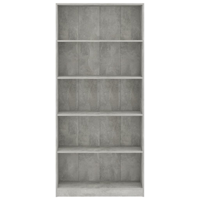 vidaXL 5-szintes betonszürke szerelt fa könyvszekrény 80 x 24 x 175 cm