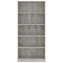 vidaXL 5-szintes betonszürke szerelt fa könyvszekrény 80 x 24 x 175 cm