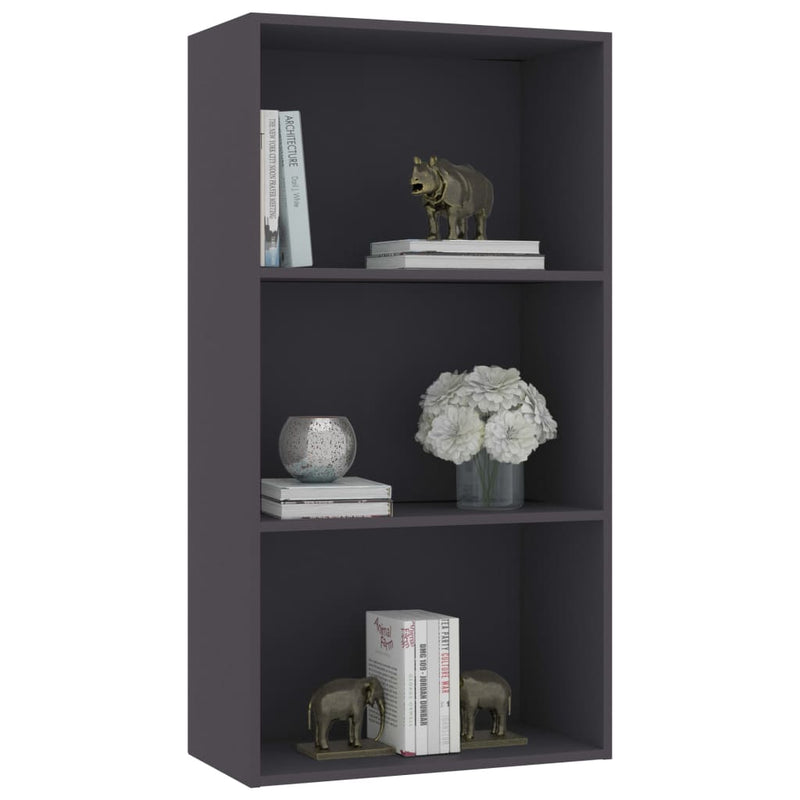 vidaXL 3-szintes szürke szerelt fa könyvszekrény 60 x 30 x 114 cm