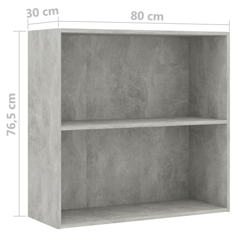 vidaXL 2 szintes betonszürke forgácslap könyvszekrény 80x30x76,5 cm