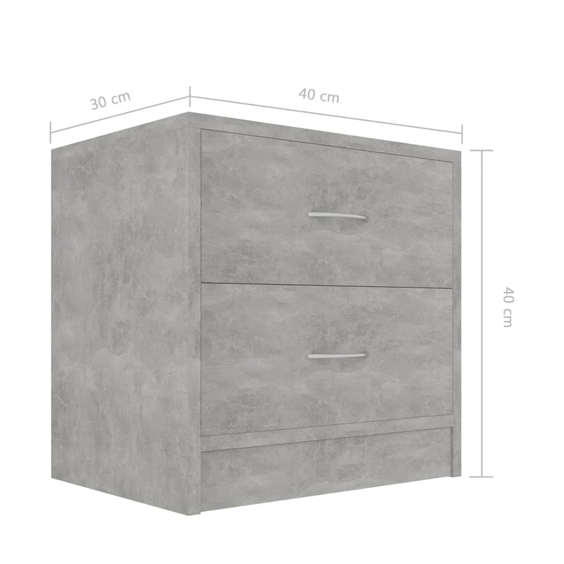 vidaXL 2 db betonszürke szerelt fa éjjeliszekrény 40 x 30 x 40 cm