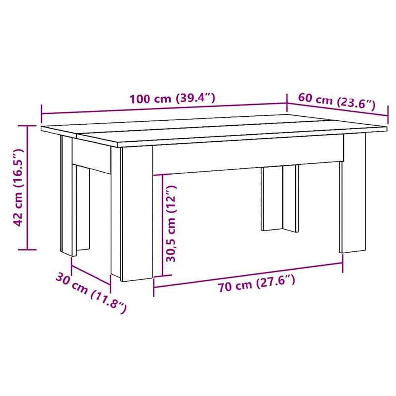 vidaXL fekete szerelt fa dohányzóasztal 100 x 60 x 42 cm