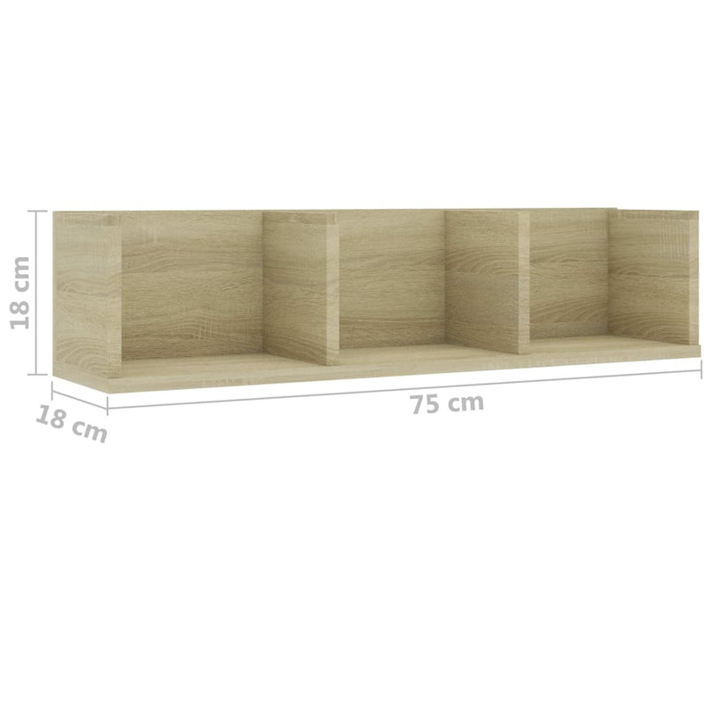 vidaXL sonoma tölgy szerelt fa CD-tartó fali polc 75x18x18 cm