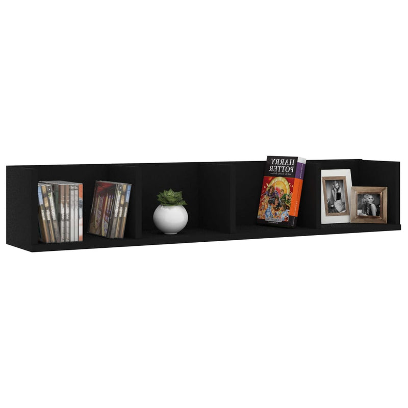 vidaXL fekete szerelt fa CD-tartó fali polc 100 x 18 x 18 cm