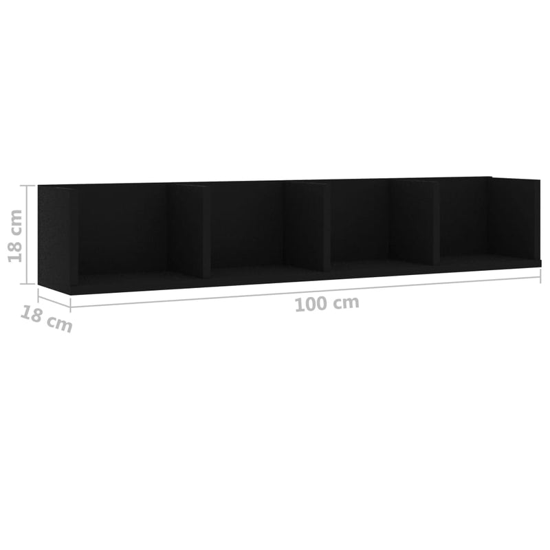 vidaXL fekete szerelt fa CD-tartó fali polc 100 x 18 x 18 cm